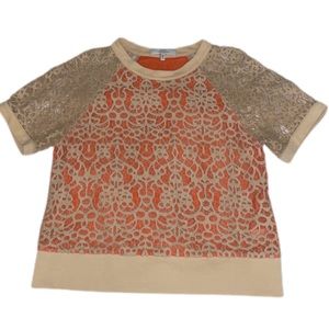 Robert Rodriguez tan crochet top with orange silk lining